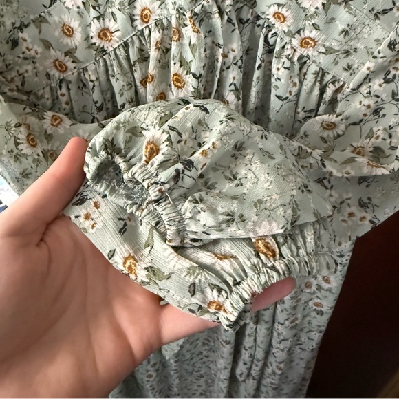 Altar'd State Sage Pastel Green Floral Long Sleeve Ruffle Maxi Dress - Picture 8 of 10